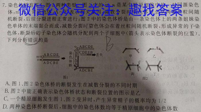 天一大联考 2024届安徽省普通高中高二春季阶段性检测生物学试题答案