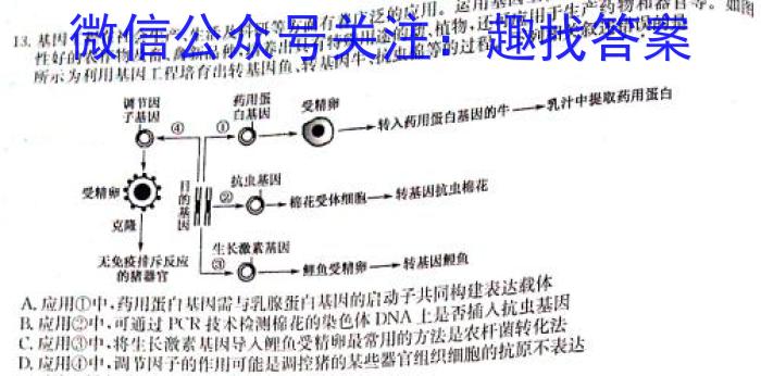 2023-2024学年高三试卷1月百万联考(同心圆)生物学试题答案