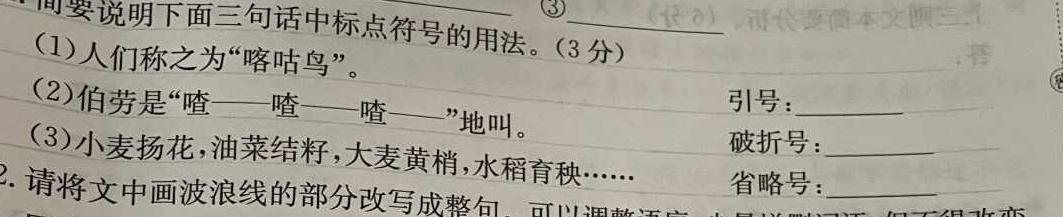 [今日更新]河北省2024年中考模拟示范卷 HEB(二)2语文试卷答案