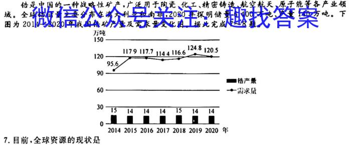 百师联盟·河南省2023-2024学年度高二4月联考地理试卷答案