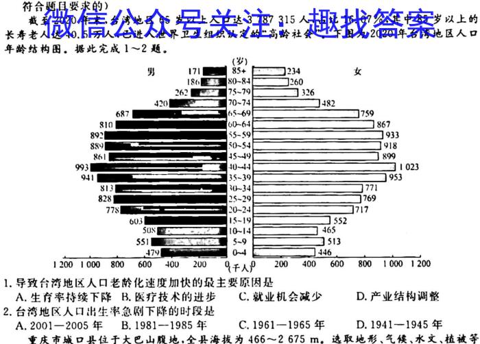 辽宁省2024年葫芦岛市连山区初中毕业生模拟考试（二）地理试卷答案