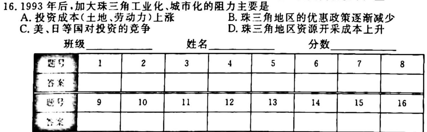 2024年河北省初中毕业生升学文化课考试(二)2地理试卷答案。