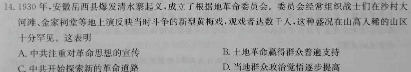 2024届陕西省高二10月联考(24-50B)历史