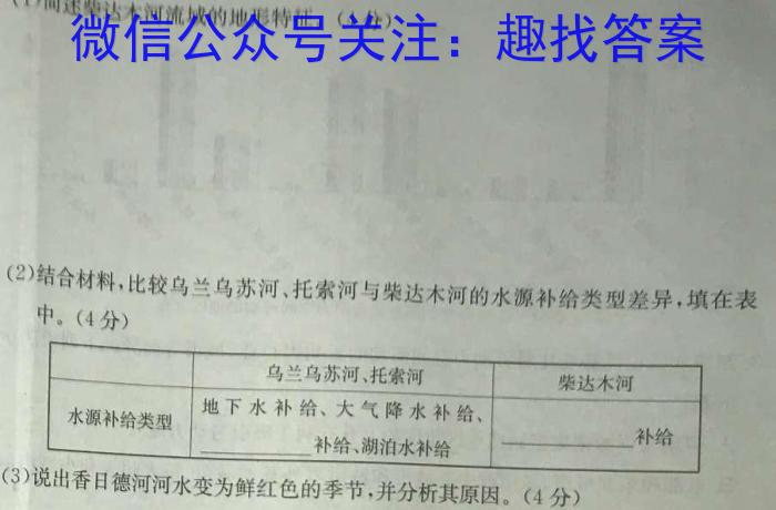 陕西省阎良区2024年初中学业水平考试模拟卷(三)3地理试卷答案