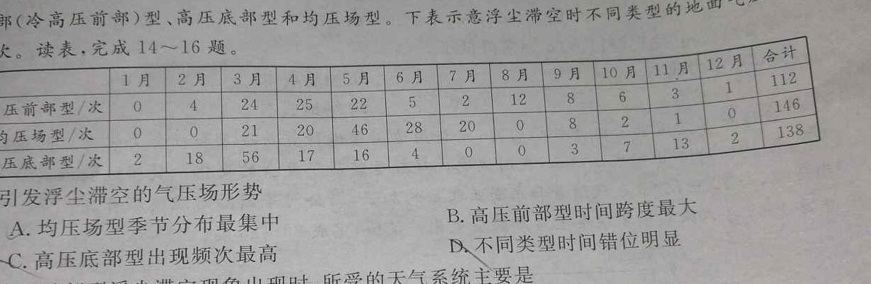 安徽省安庆市2023-2024学年度第一学期期末综合素质调研（九年级）地理试卷l