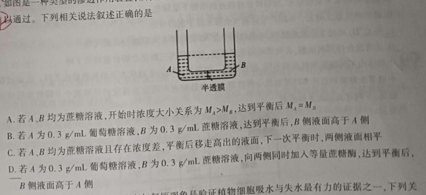 2023-2024学年高三试卷11月联考(学士帽)生物