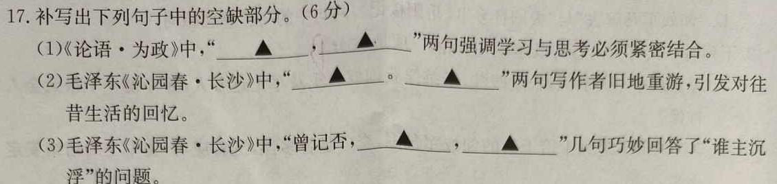 [今日更新]衡水名师卷 2023-2024学年度高三分科检测提分卷(六)语文试卷答案