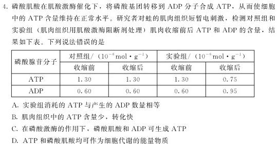 [国考1号7]第7套 2024届高三阶段性考试(四)生物