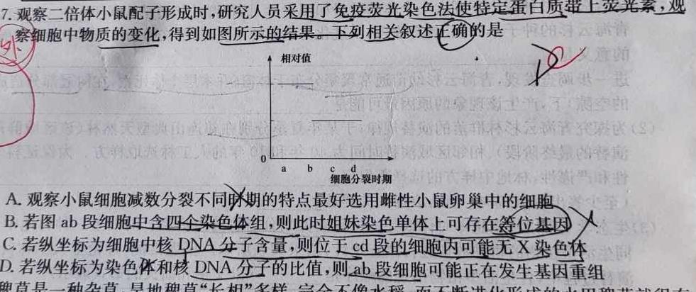 2023年秋季鄂东南省级示范高中教育教学改革联盟学校高二期中联考生物