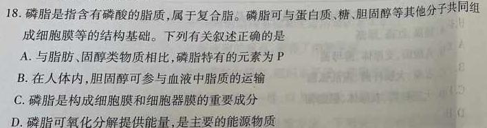 安徽省蚌埠市2023-2024学年第一学期九年级蚌埠G5教研联盟期中考试生物