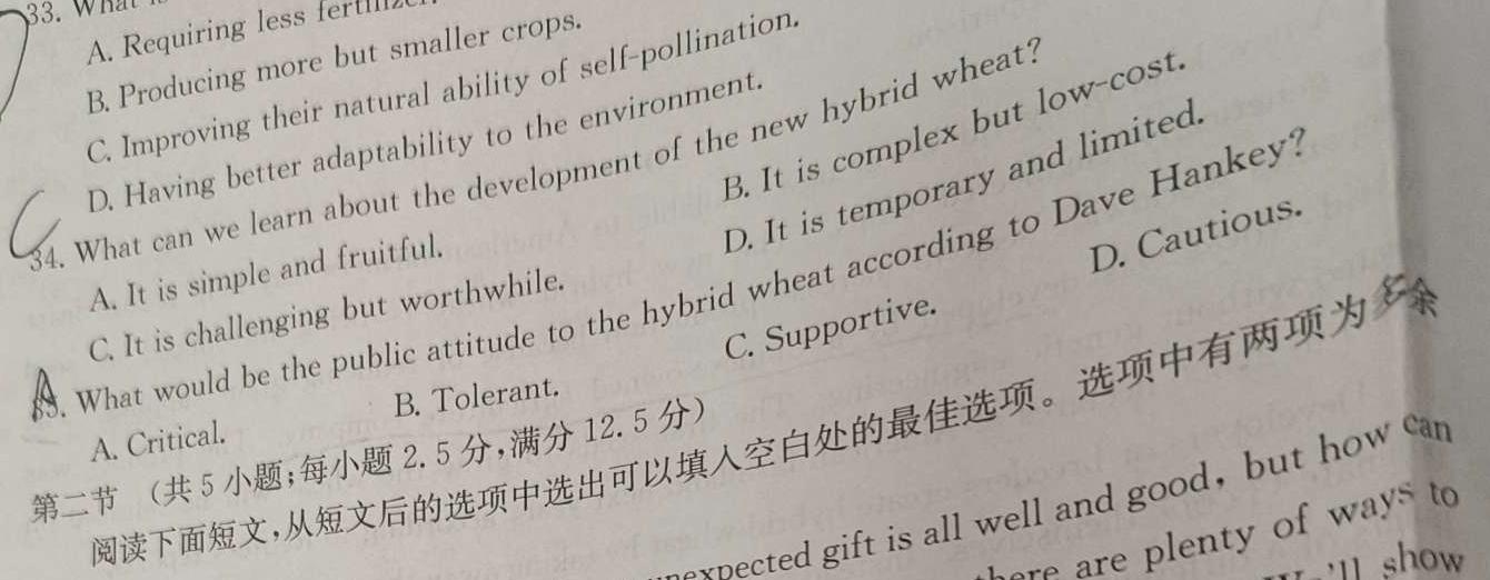 智慧上进·2024届高三总复习双向达标月考调研卷（七）英语试卷答案