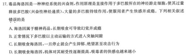 河南省新高中创新联盟TOP二十名校高一年级11 月调研考试(241100D)生物