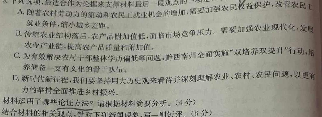 陕西省2024届高三年级第三次质量检测考试(24182C)语文试卷 答案