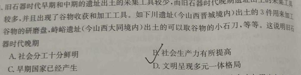 安徽第一卷·2023-2024学年安徽省九年级教学质量检测(12月)历史