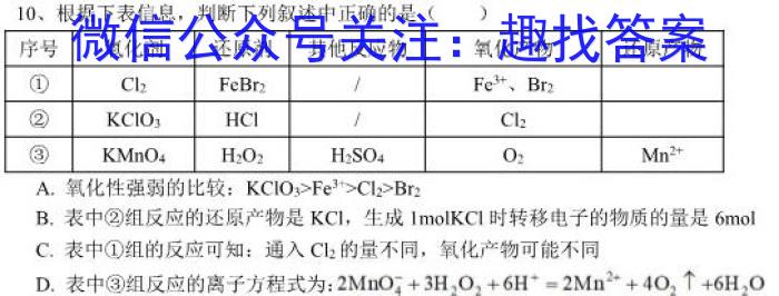 q九师联盟2023-2024学年高二教学质量监测（期中）化学