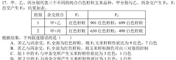 金考汇教育 贵州省名校协作体2023-2024学年高三联考(一)生物