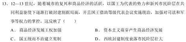 河北省2023~2024学年度第一学期九年级期中教学质量监测(24-CZ25c)历史