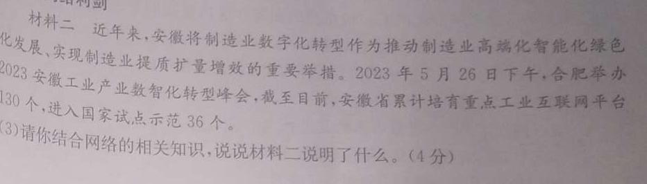 【精品】合肥名卷·准向题·安徽省2024年九年级春季学科素养联考思想政治