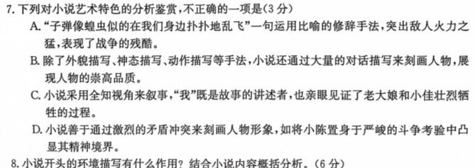 河北省2023-2024学年第一学期九年级学情质量检测（二）语文试卷 答案