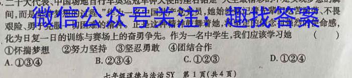 河北省石家庄赵县2023-2024学年度九年级第一学期完美测评②政治~