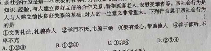 【精品】2024年陕西省初中学业水平考试 YJ③思想政治