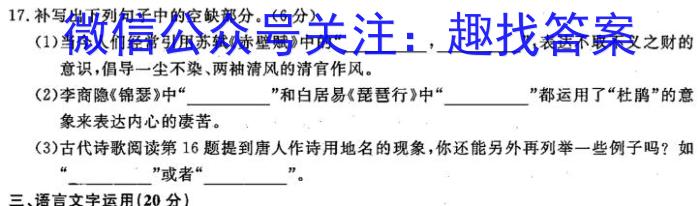 甘肃省2023-2024学年高一第一学期联片办学期中考试(11月)语文