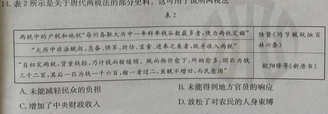 广西2023年秋季学期高一年级八校第二次联考历史