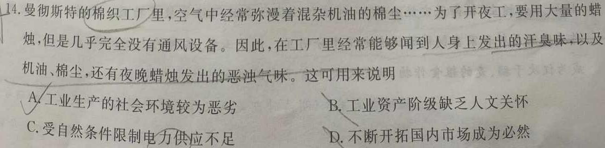 吉林省牡丹江二中2023-2024学年度第一学期高二学年12月月考考试(9091B)历史