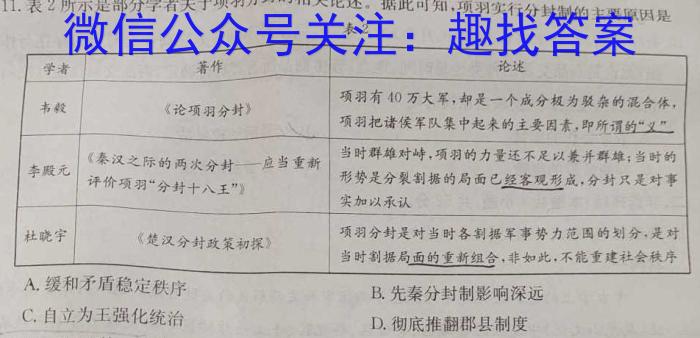 中原名校2023-2024学年高三质量考评卷(一)历史