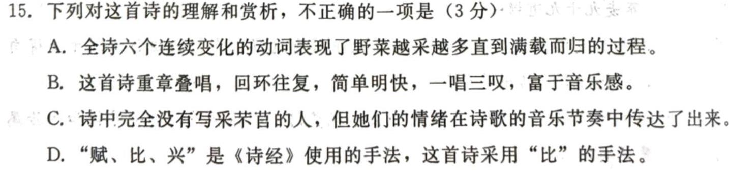 超级全能生·名校交流2024届高三第二次联考(4089C)【LL】语文试卷 答案