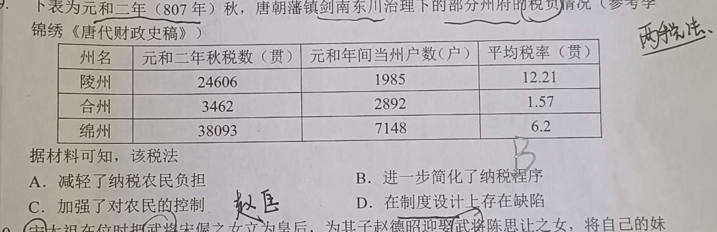 九师联盟2023~2024学年高三核心模拟卷(上)(六)历史