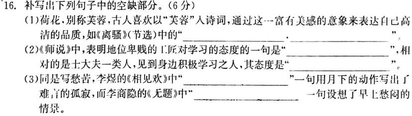 衡中同卷 2023-2024学年度上学期高三年级期中考试语文试卷 答案