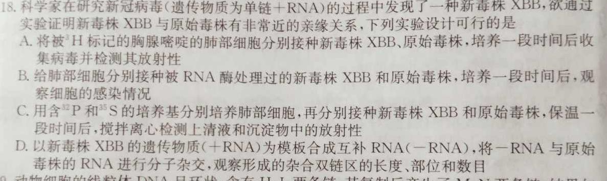 铭师文化 2023~2024学年安徽县中联盟高三12月联考生物学部分