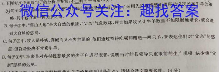 安徽省2023-2024学年第一学期高一年级期中考试（241257D）语文