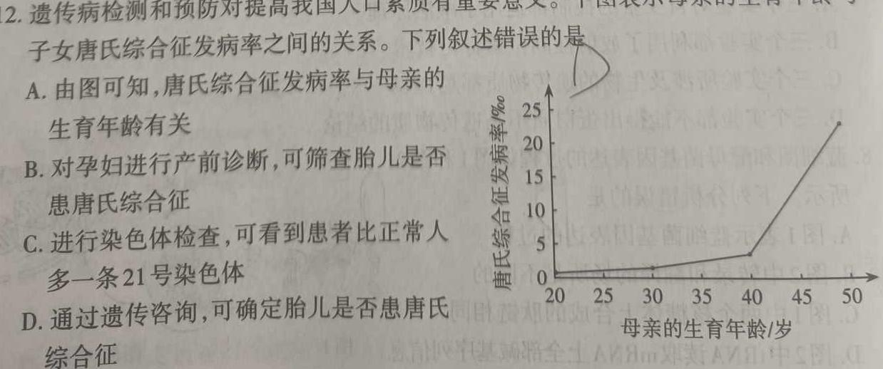 2024年普通高校招生选考科目考试仿真模拟卷(一)生物学试题答案