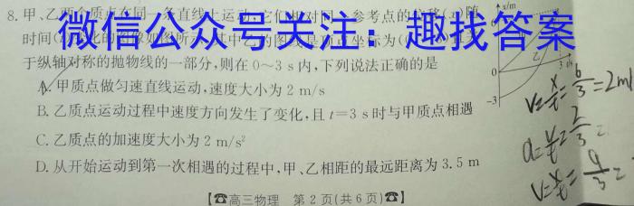 安徽省示范高中培优联盟2023年冬季联赛(高二)l物理