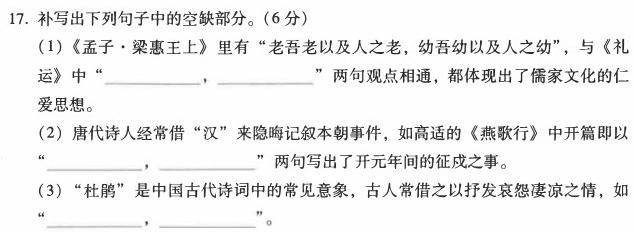 2023-2024学年天一大联考·安徽卓越县中联盟高三(上)期中考试语文试卷 答案