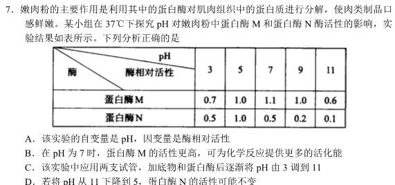 1号卷 A10联盟2024年高考原创信息卷(一)生物学试题答案