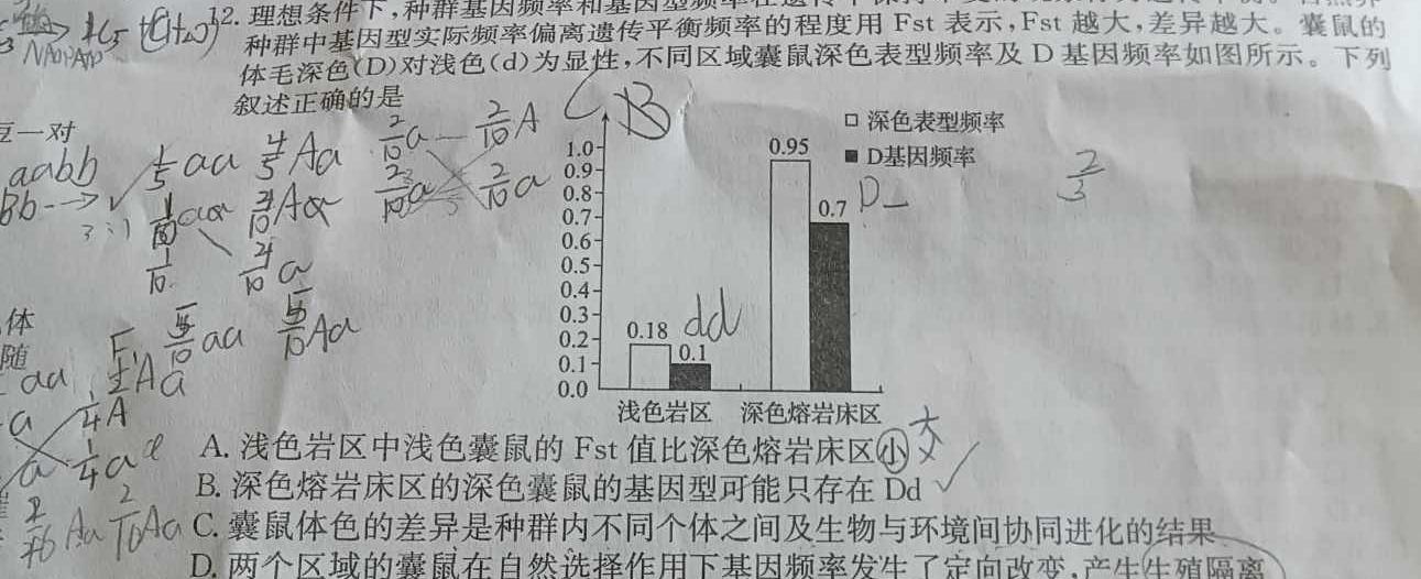 ［韶关一模］广东省韶关市2024届高三综合测试（一）生物学试题答案