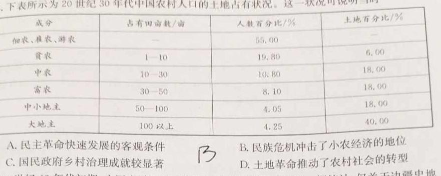 中原名校2023-2024学年高三质量考评卷(一)历史