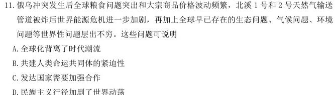 陕西省2023-2024学年度九年级第一学期第二阶段巩固练习历史