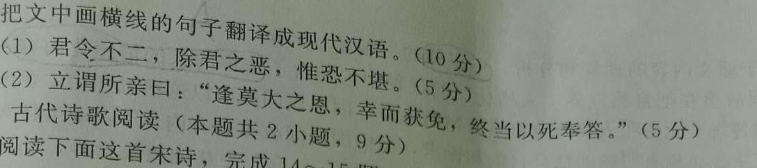 通榆一中2024届高三上学期第四次质量检测(243353D)语文试卷 答案