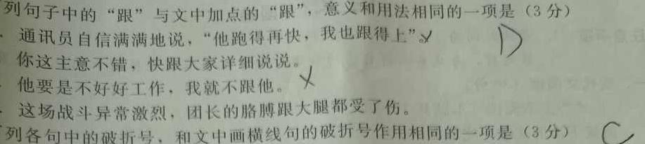 安徽省2023~2024学年度届九年级阶段诊断 R-PGZX F-AH(三)3语文试卷 答案