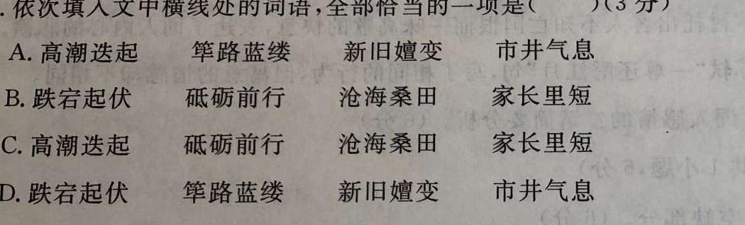 星空·综合体育 广东省2024届高二年级11月份大联考语文试卷 答案