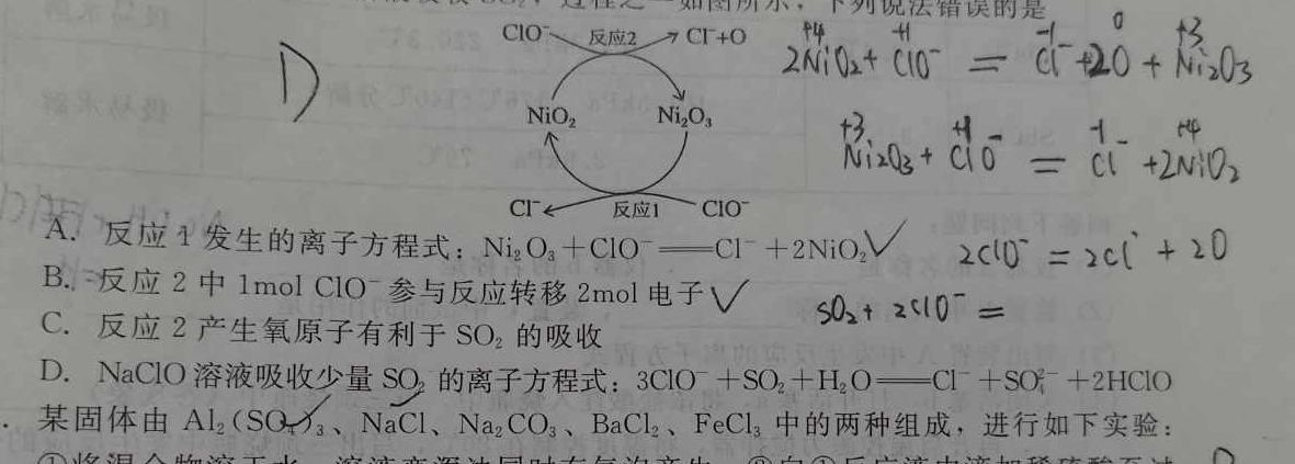 1云南师大附中(云南卷)2024届高考适应性月考卷(五)(黑白黑白白黑白)化学试卷答案