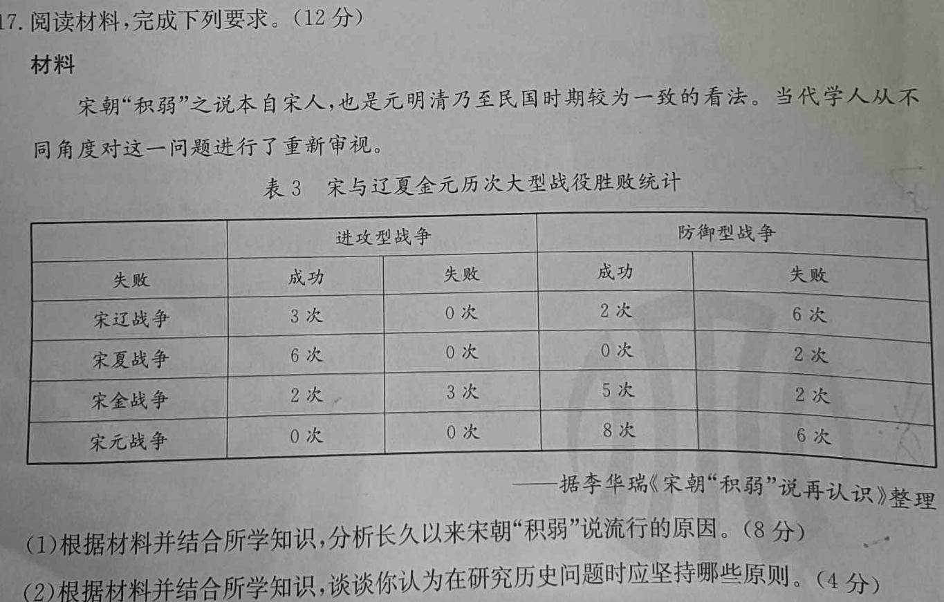 河北省2023~2024学年高二(上)质检联盟第三次月考(24-175B)历史