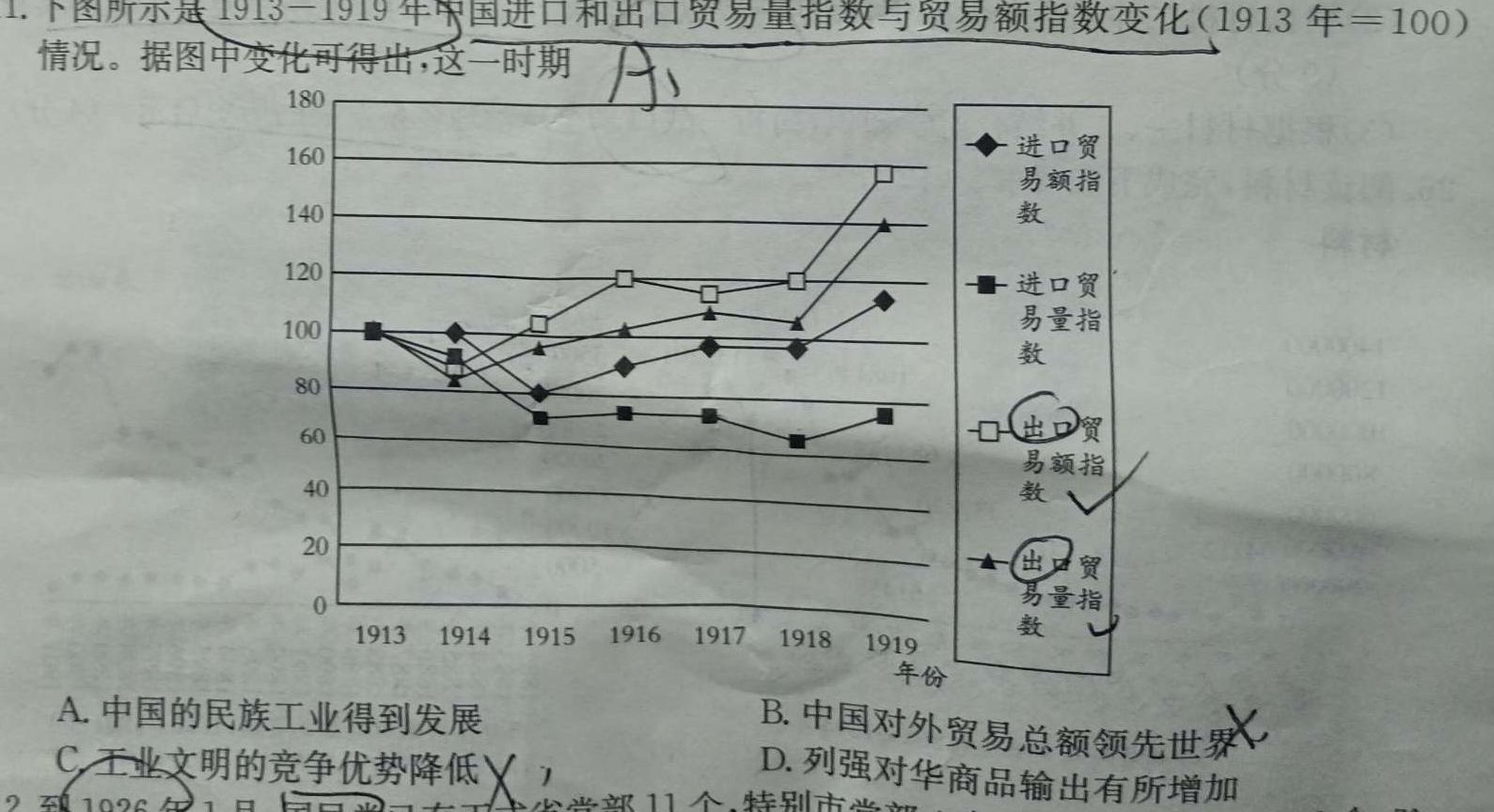 [今日更新]中州联盟 2023~2024学年高二上学期期中考试(242167D)历史试卷答案