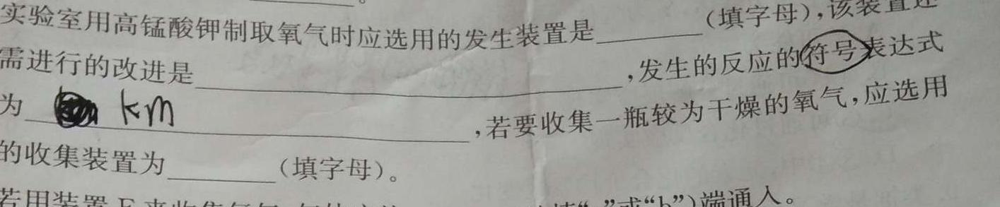 1安徽省2023~2024学年度九年级上学期阶段评估(二)化学试卷答案