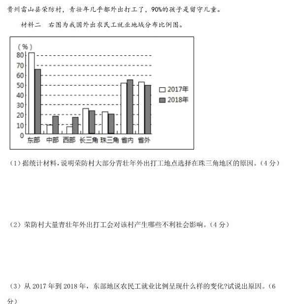 2023-2024年度河南省高三下学期开学检测(308C)地理试卷答案。
