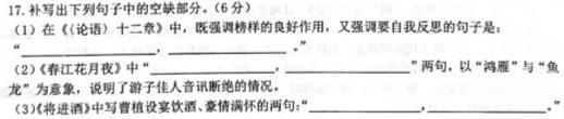 江西省2024届九年级12月月考（三）语文试卷 答案